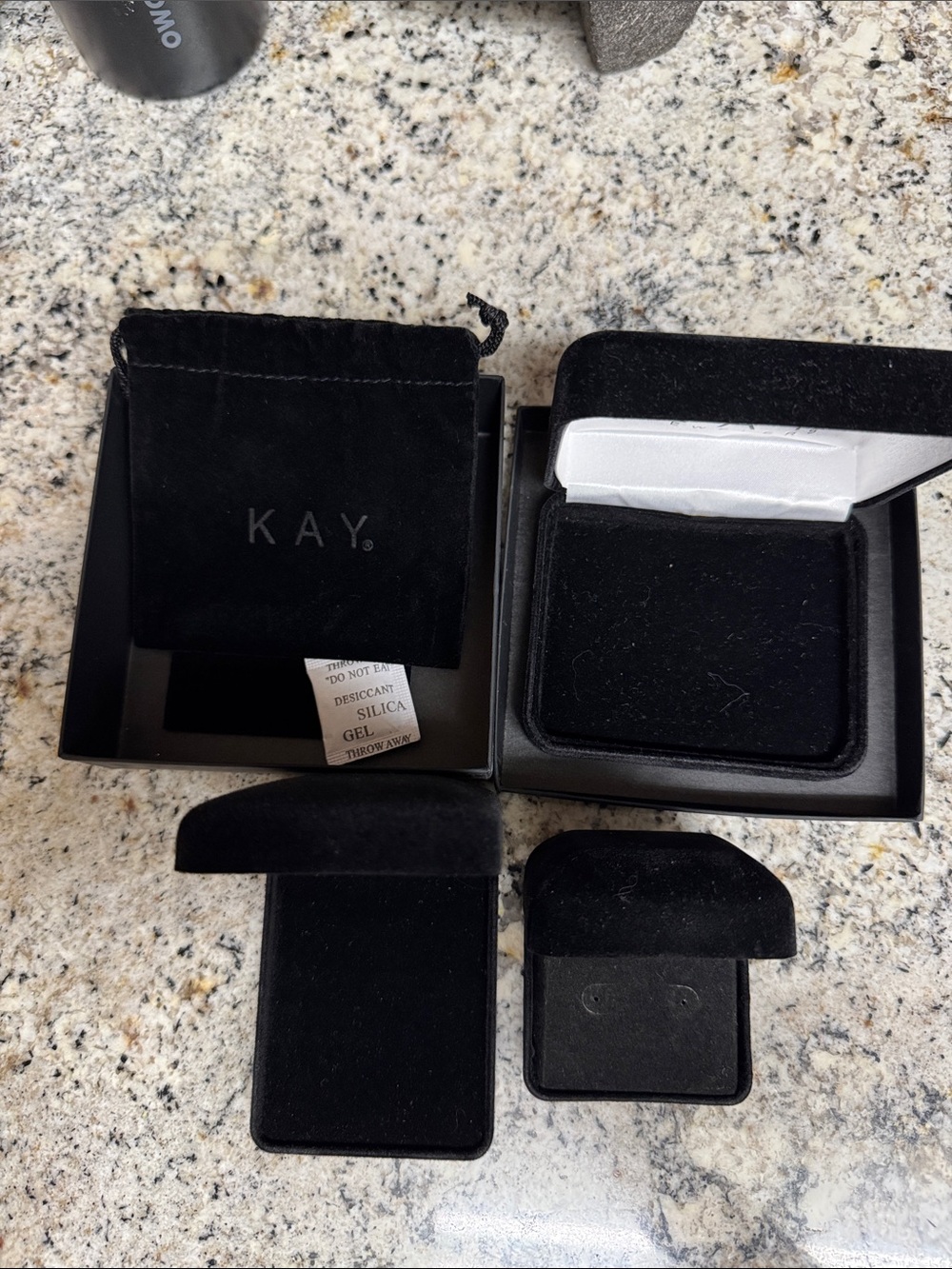KAY Jewelry 4 Boxes and Pouches - Black Velvet Set